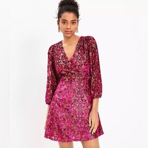 LOFT Pink Floral Velvet Shimmer Dress